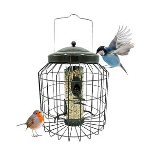 Squirrel Proof Bird Seed Feeder - Large Heavy Duty Metal Hanging Bird Feeder for Small Wild Bird Food. Anti Squirrel Bird Feeder Bird Cage. Great for Bird Feeders Hanging Station, Gardening Gifts.