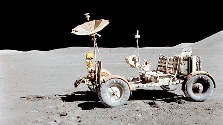 The Lunar Roving Vehicle is seen on the moon during the Apollo 15 mission, the first to use the LRV, in 1971. 