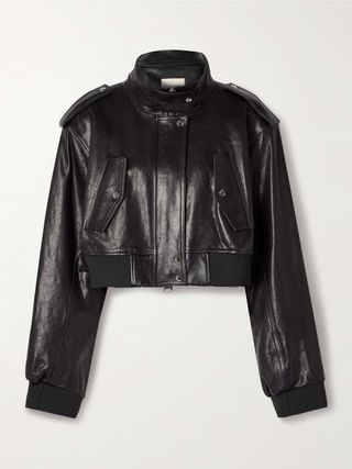 Kember Cropped Leather Bomber Jacket