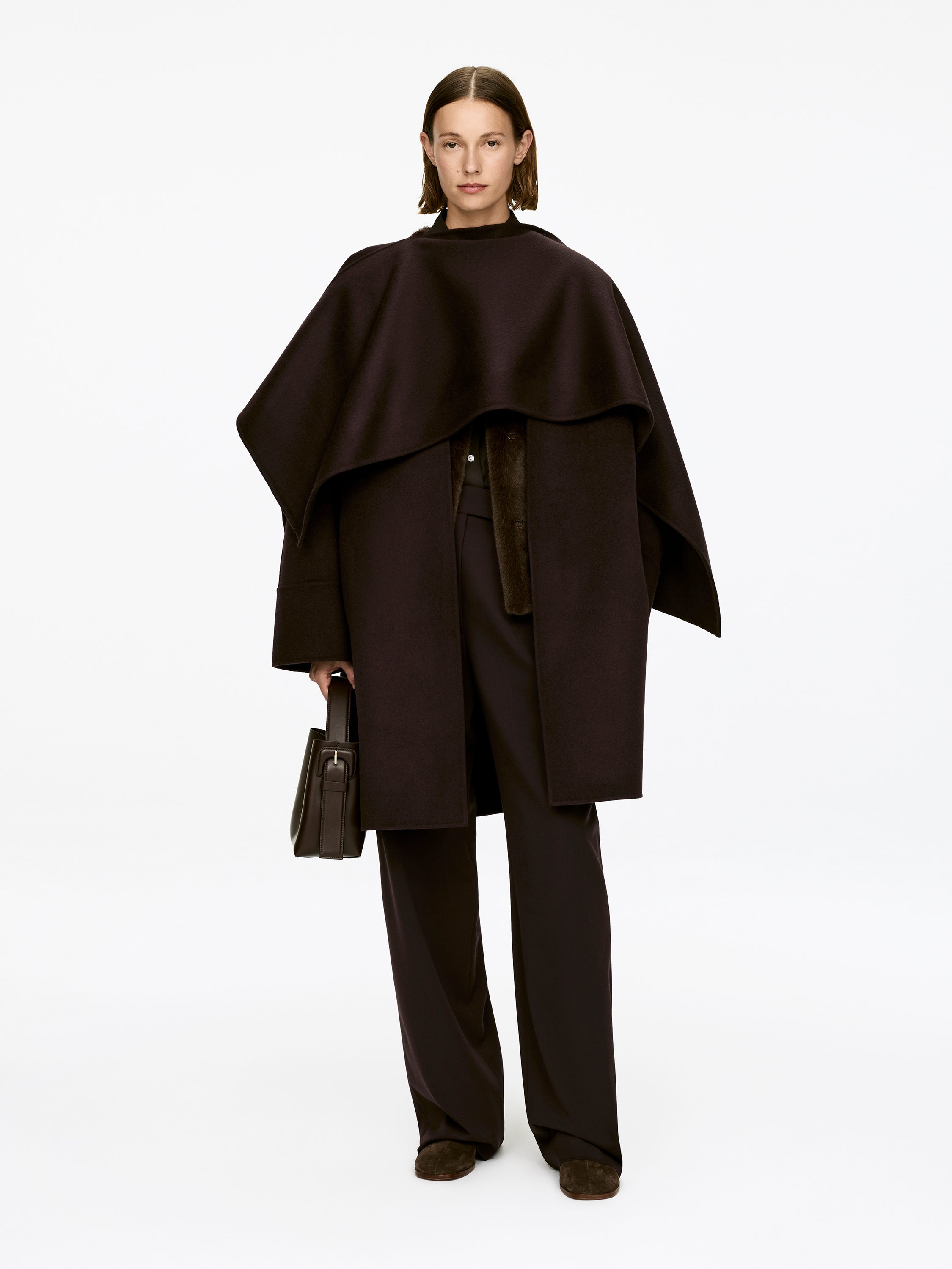 Cape Doubl&amp;eacute; Coat &amp;ndash; Dark Brown &amp;ndash; Women &amp;ndash; Arket Gb