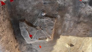Aerial view of the skeleton found this year at Ayanis Castle.