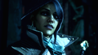 A companion character in Dragon Age: The Veilguard regards the player with no small amount of skepticism. 
