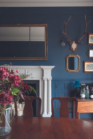 dramatic blue dining room