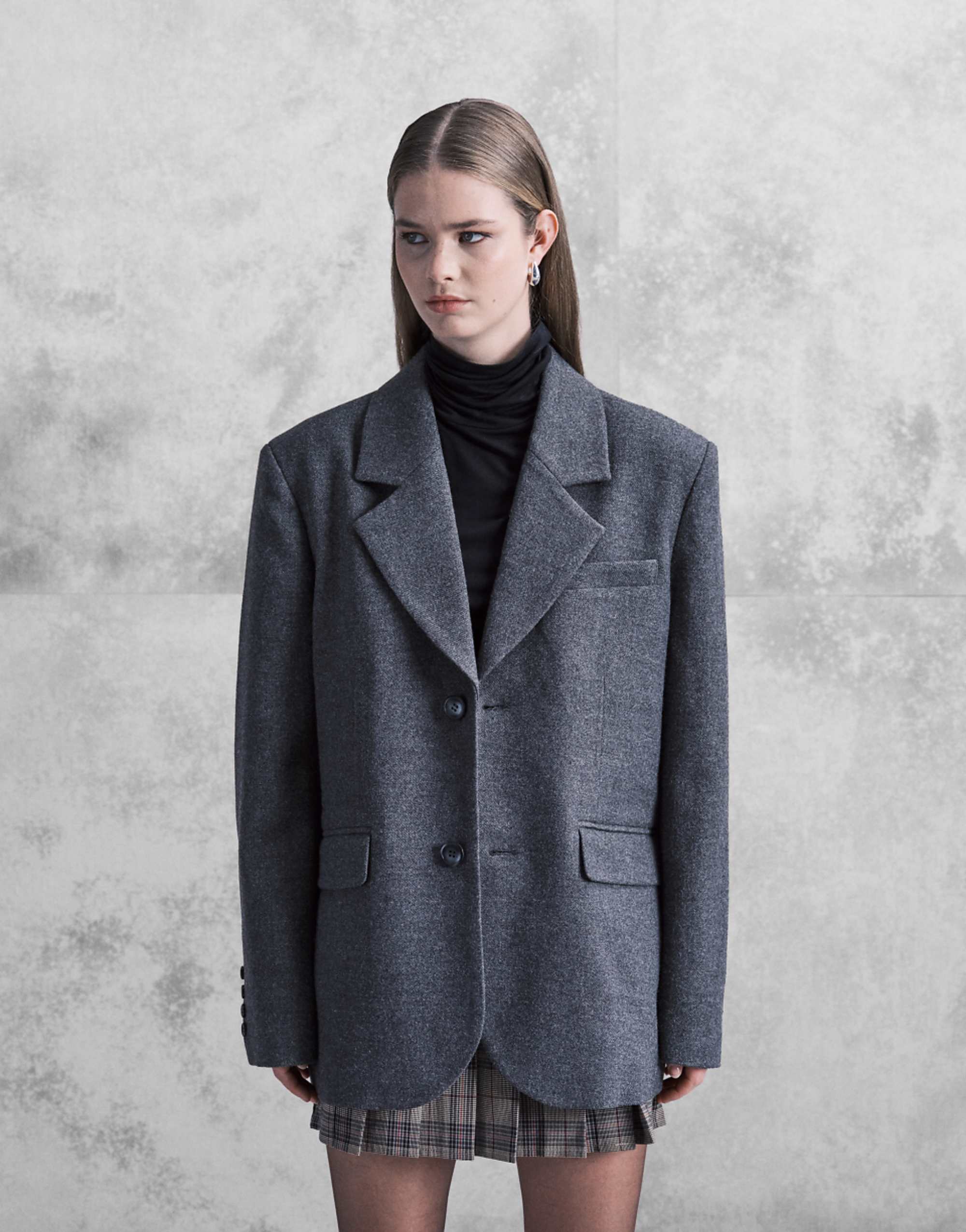 Aria Cove Oversized Wool Look Dropped Shoulder Blazer in Charcoal