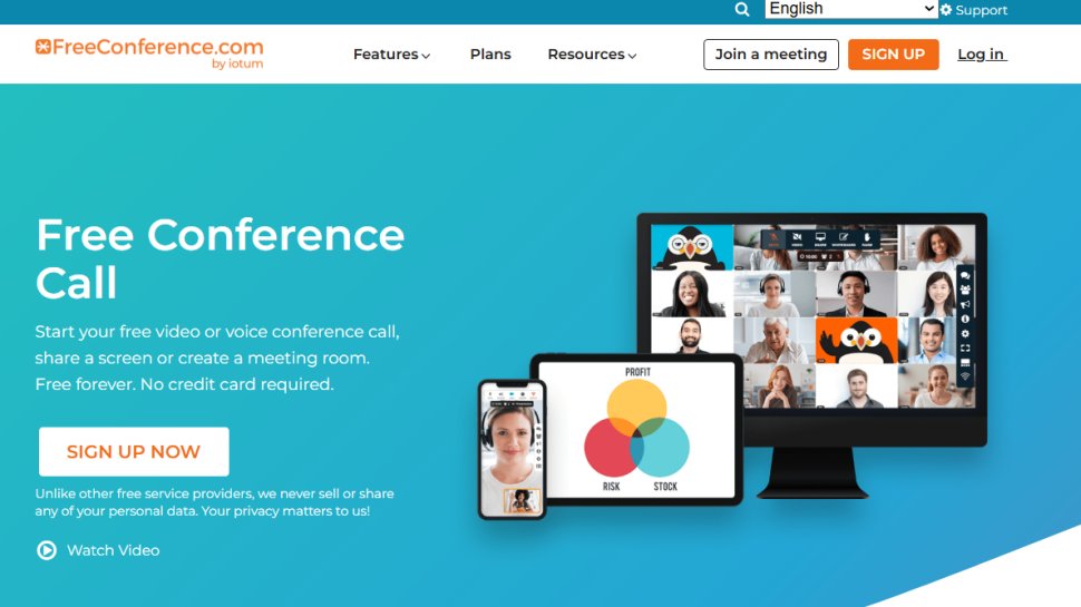Website screenshot of FreeConference (March, 2026)