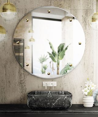 Maison Valentina bathoom basin with round mirror
