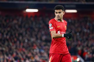 LIVERPOOL, ENGLAND - NOVEMBER 27: (THE SUN OUT, THE SUN ON SUNDAY OUT) Luis Díaz of Liverpool during the UEFA Champions League 2024/25 League Phase MD5 match between Liverpool FC and Real Madrid C.F. at Anfield on November 27, 2024 in Liverpool, England. (Photo by Nikki Dyer - LFC/Liverpool FC via Getty Images)