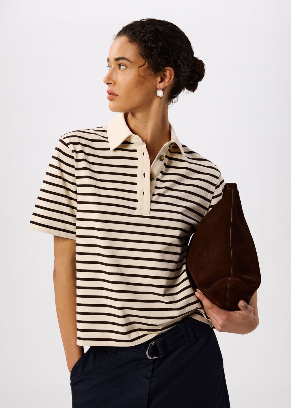 Ivory Short Sleeve Stripe Polo