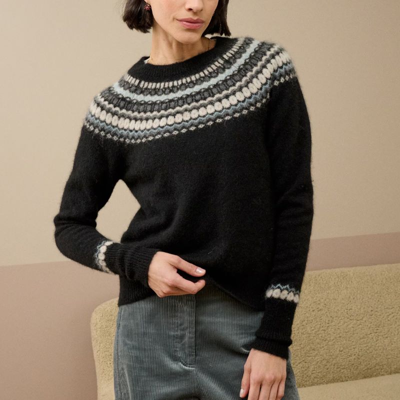 Alpaca Fair Isle Yoke Jumper on model 
