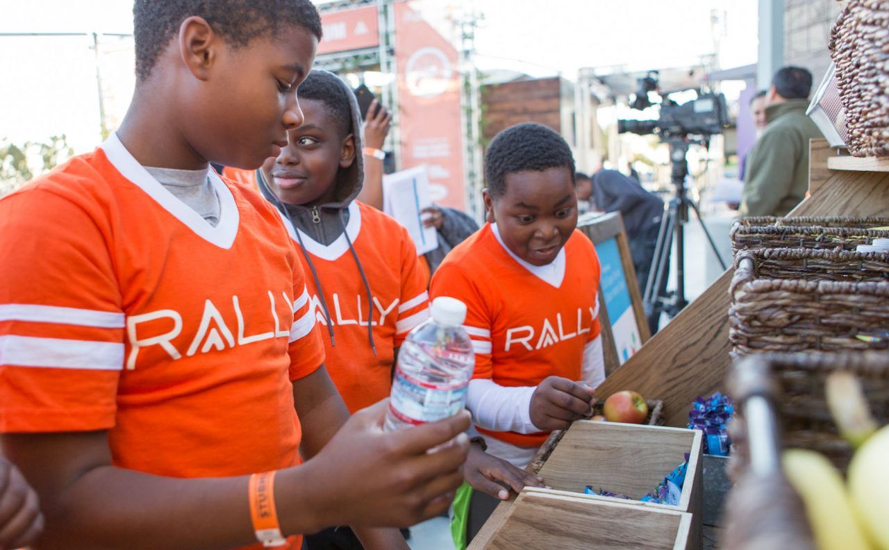 Kids pick up some swag at the Rally bike build