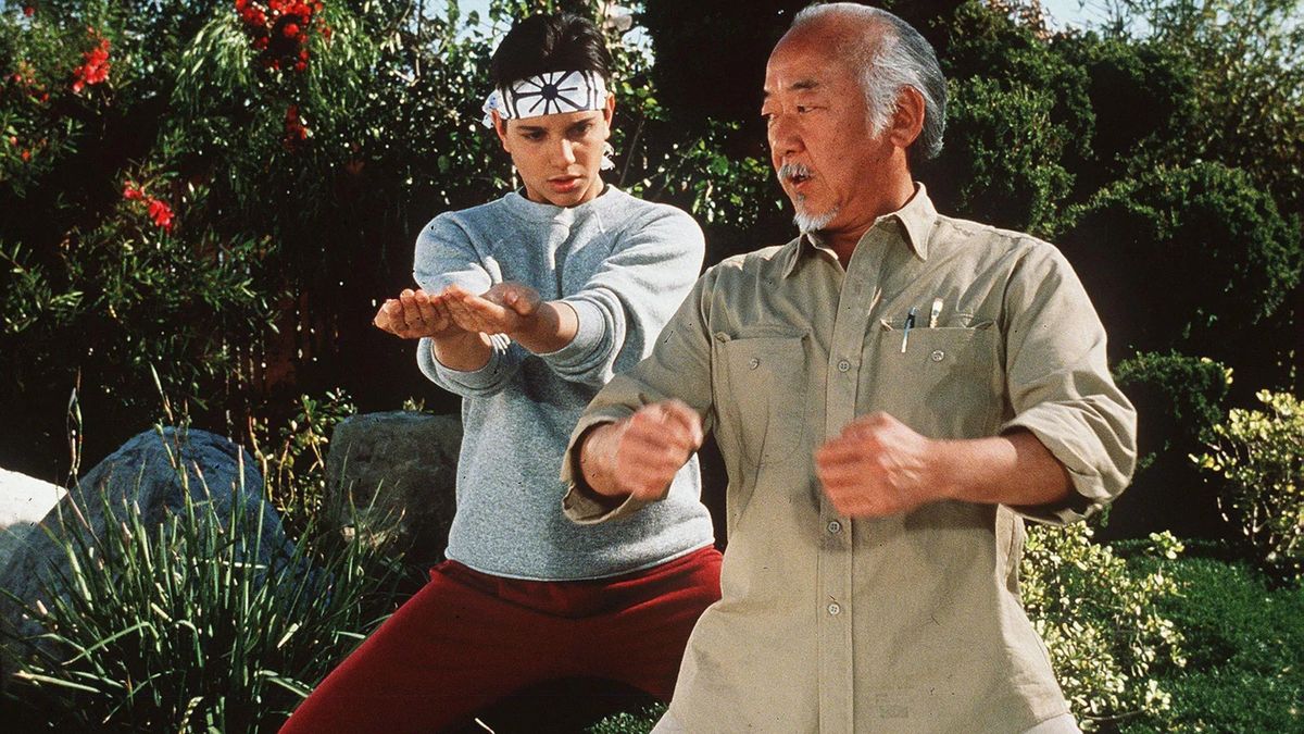 Ralph Macchio and Pat Morita in The Karate Kid