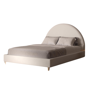 cream boucle bed frame with arched headboard