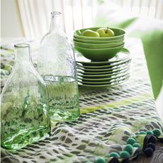 green paltes and glass bottle 