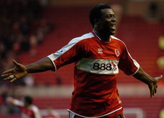 Aiyegbeni Yakubu celebrates scoring for Middlesbrough