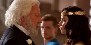 Jennifer Lawrence, Donald Sutherland, and Josh Hutcherson in the Hunger Games