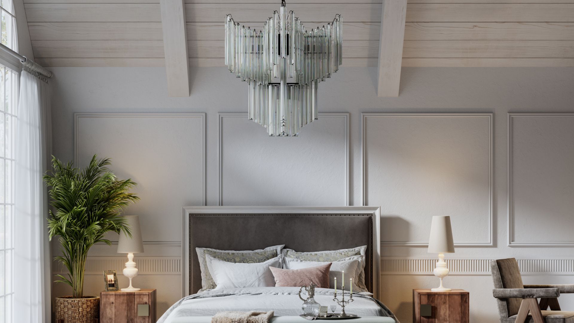 Large overhanging light in bedroom with bad feng shui