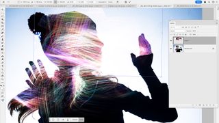 In this Photoshop CC screengrab you can see one of James' people silhouette shots being overlaid with another light painting picture which used fibre optic brushes