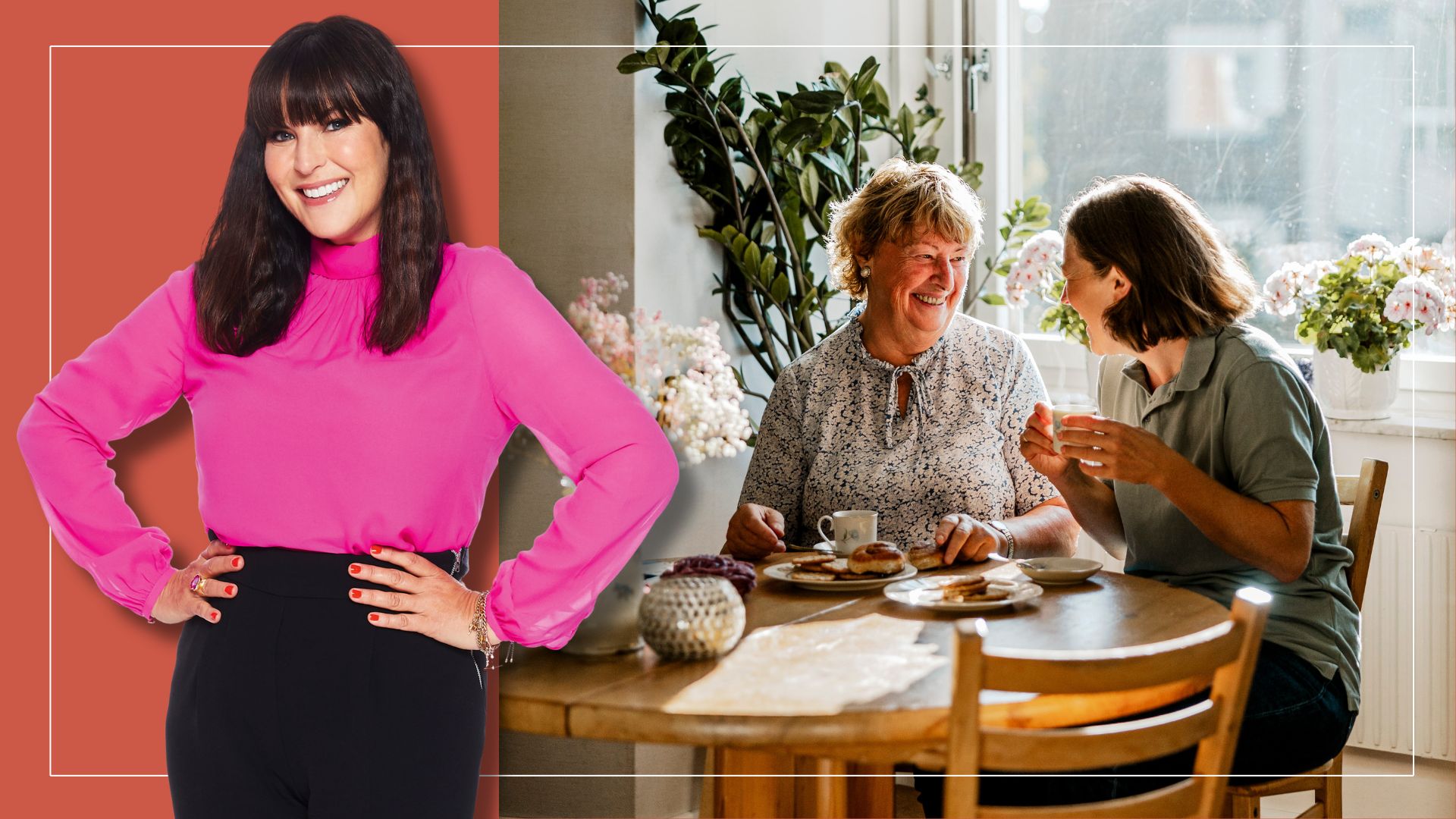 A composite image shows columnist Anna Richardson, left, and an older woman and mid-life woman drinking tea, right