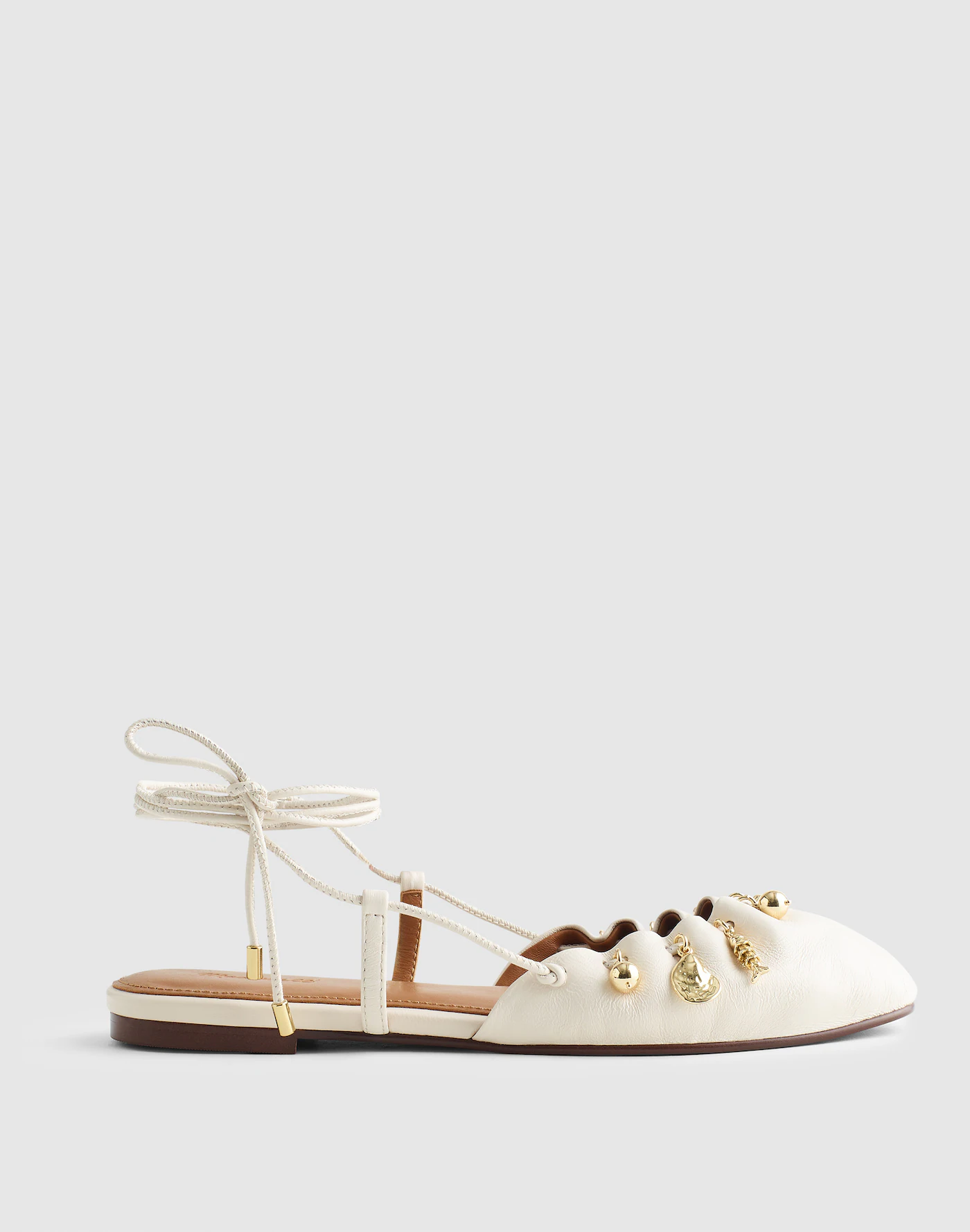 Madewell X Shopbop Greta Ruched Ankle-Tie Flat in Leather