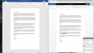 Side-by-side comparison of Word desktop and Word online editing interfaces