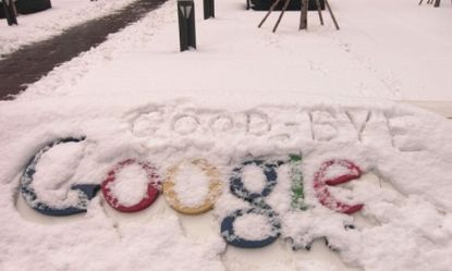 "Good-Bye" is written above a Google logo in Beijing.