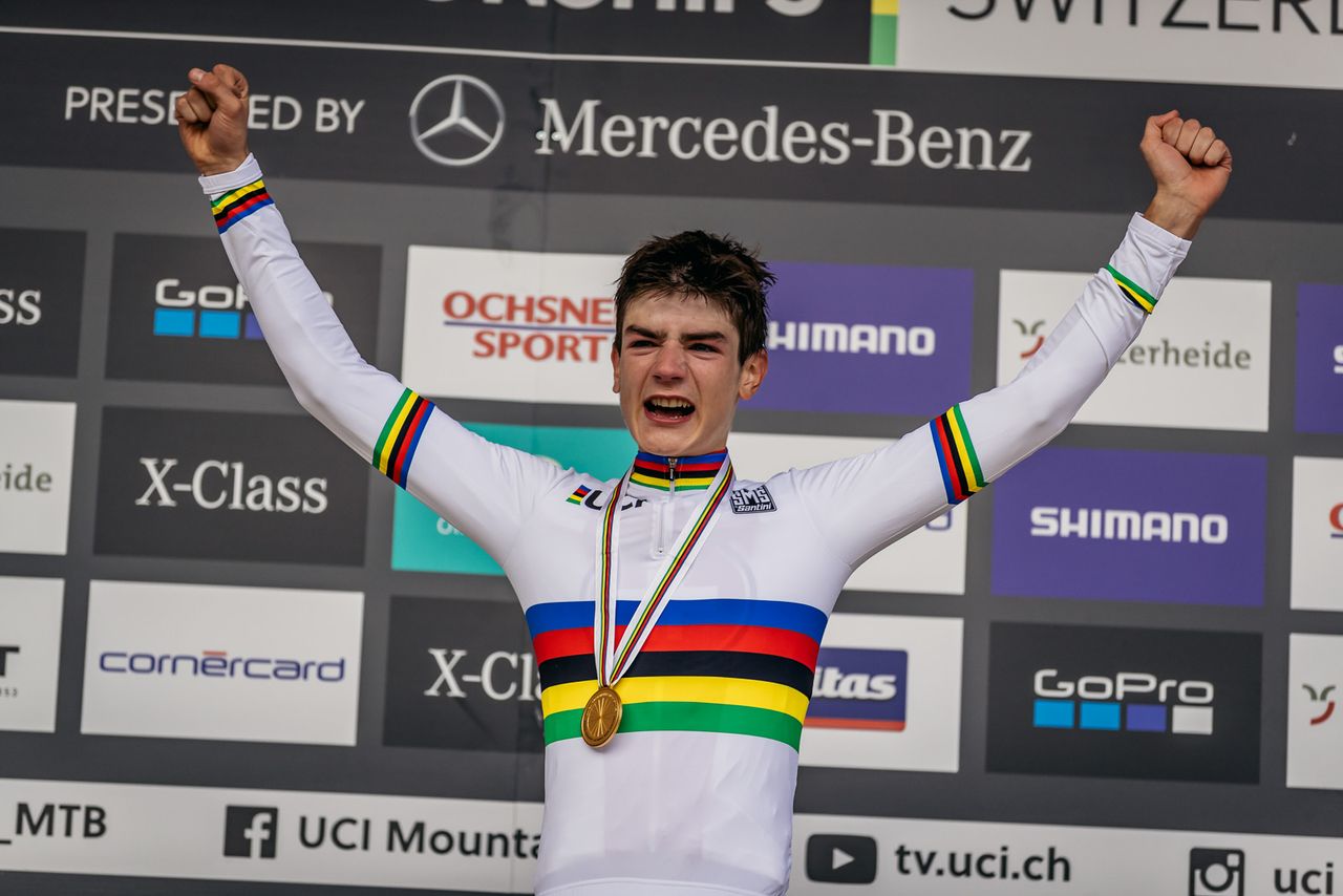 Alexandre Balmer (Switzerland) celebrates his gold medal