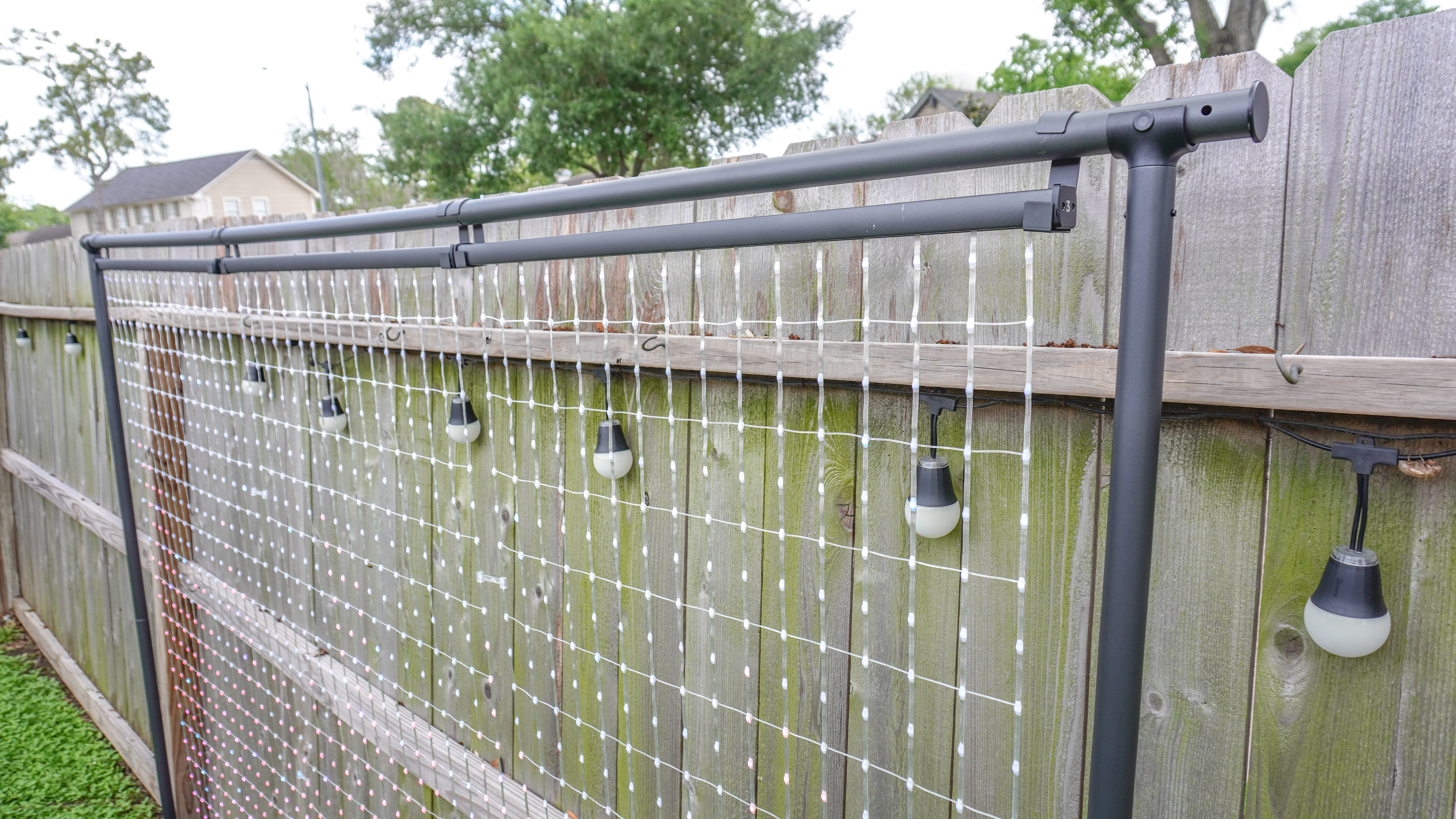 A closeup shot showing the Govee Lightwall set up outside during the day