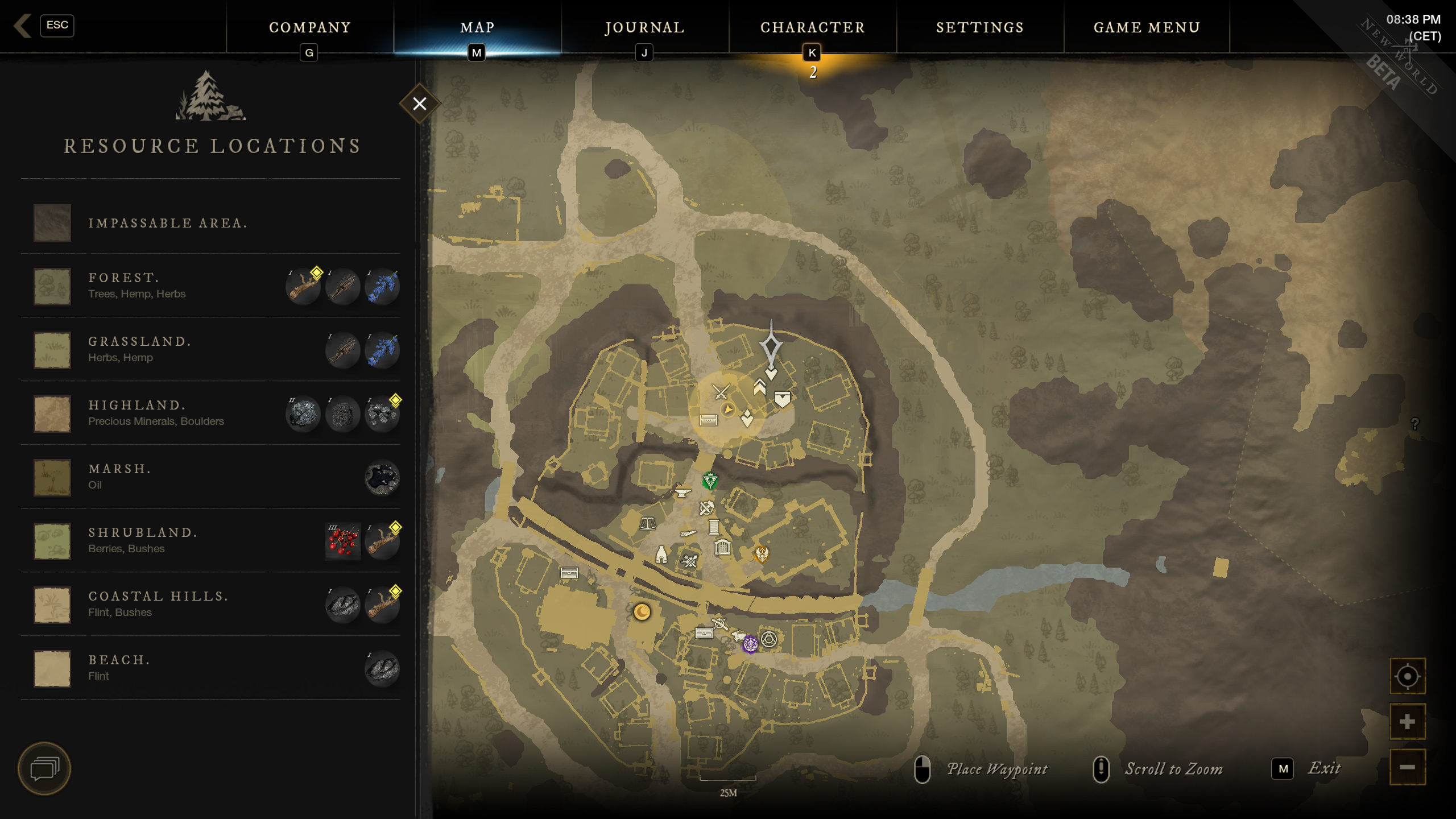 New World crafting guide - map showing the resource locations legend