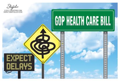 Political cartoon U.S. GOP health-care bill delays