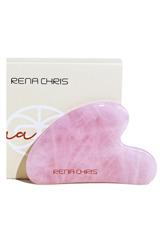 Rena Chris Gua Sha Facial Tools, Natural Rose Quartz Gua Sha Stone, Guasha Tool Face for Jawline Sculpting and Puffiness Reducing, Gua Sha Massage Tool, Skin Care Gift (pink)