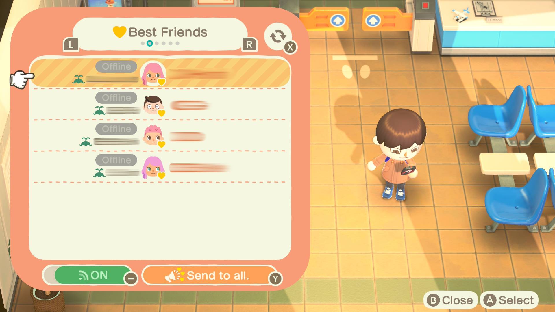 Animal Crossing New Horizons multiplayer Best Friends list on nook phone