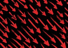 paint brush strokes of red arrows pointing lower to signify the stock market selling off