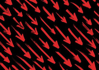 paint brush strokes of red arrows pointing lower to signify the stock market selling off