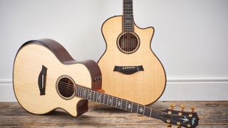 A 2018 Taylor 914ce V-Class electro-acoustic guitar (L) and a Taylor 914ce