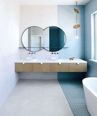 Blue and white bathroom