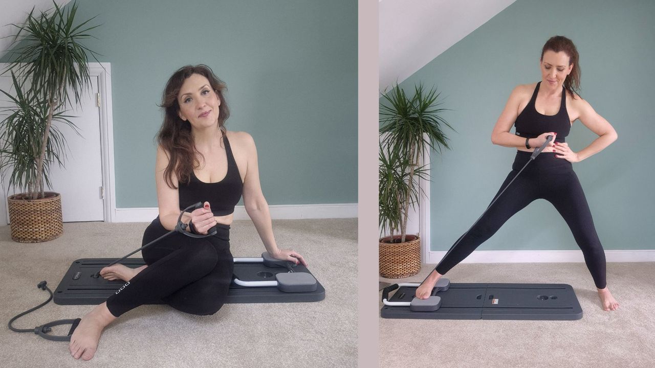 Kerry Law using a Pilates board at home