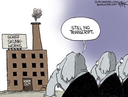 Political Cartoon U.S. Impeachment GOP Outside Schiff Skunk Works