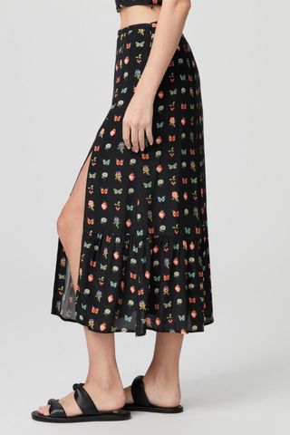 floral black skirt with side slit