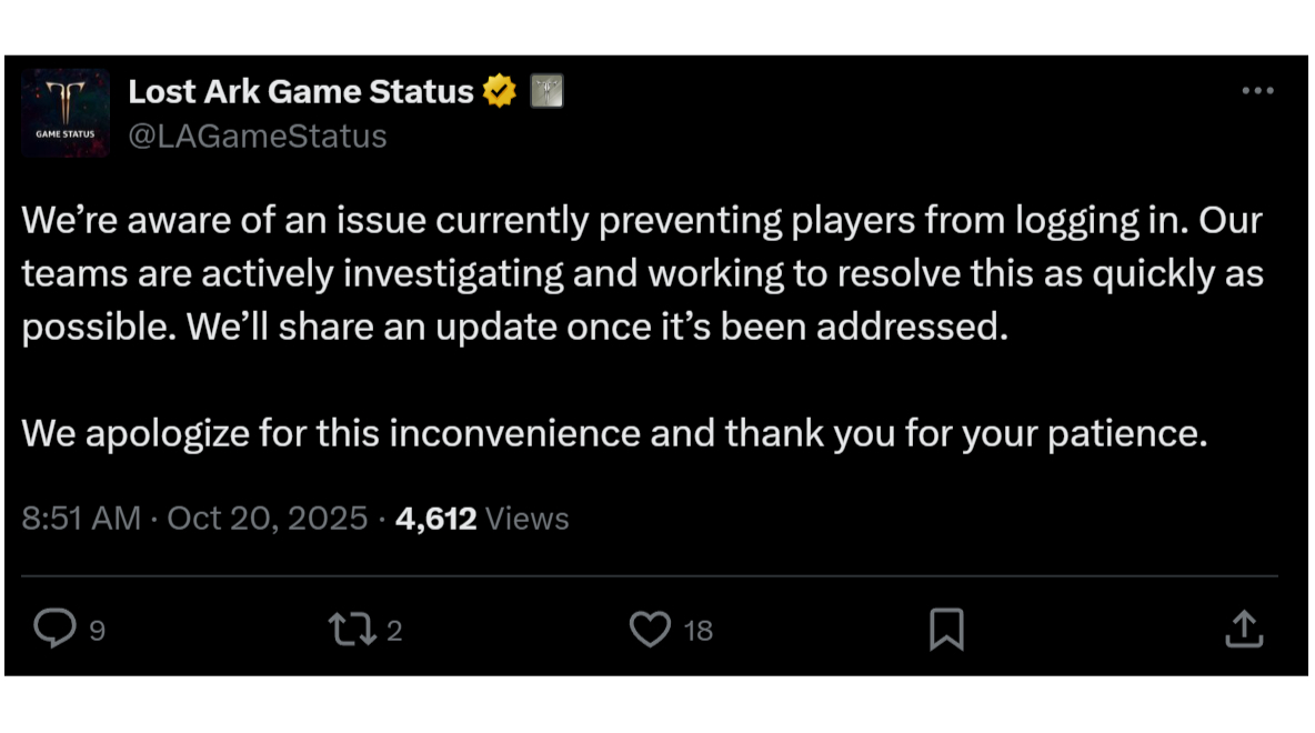 Lost Ark twitter account update