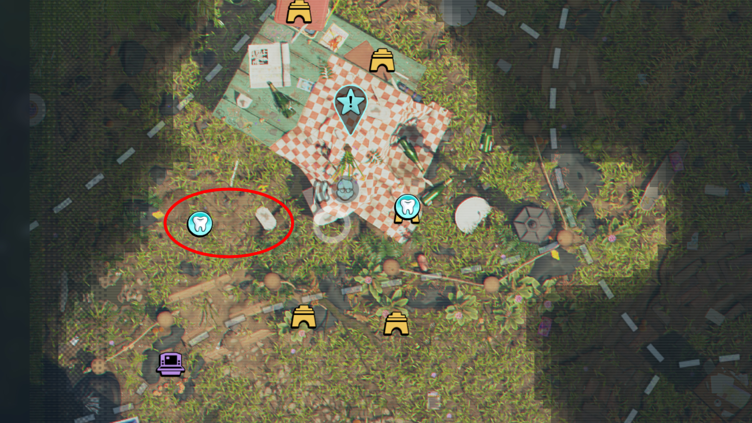 Grounded 2 Milk Molar locations: A map highlighting the location of a Milk Molar in a cave near the Picnic Table.