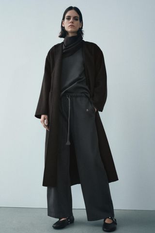 Zw Collection Wool Blend Belted Coat