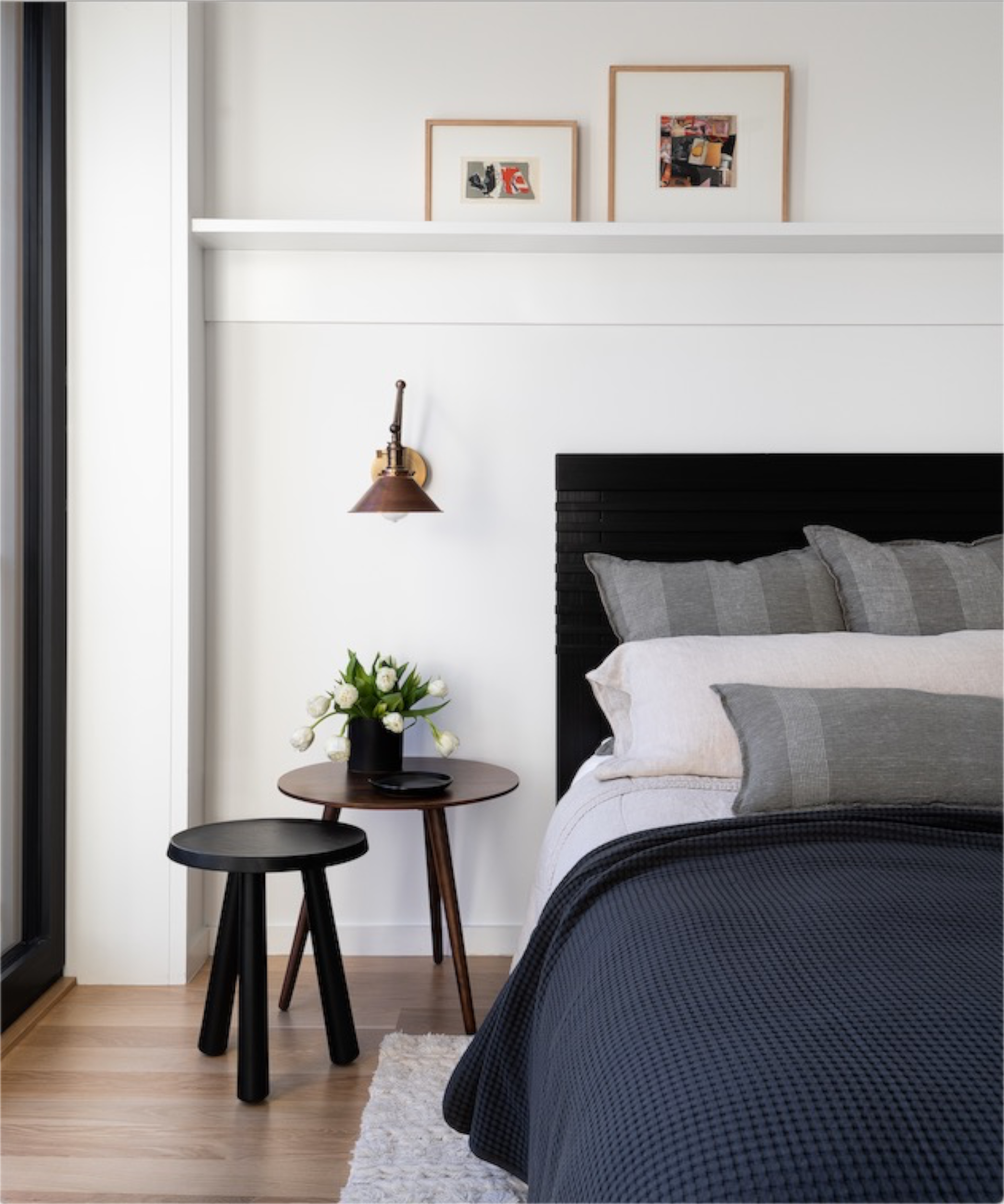 a monochrome bedroo scheme