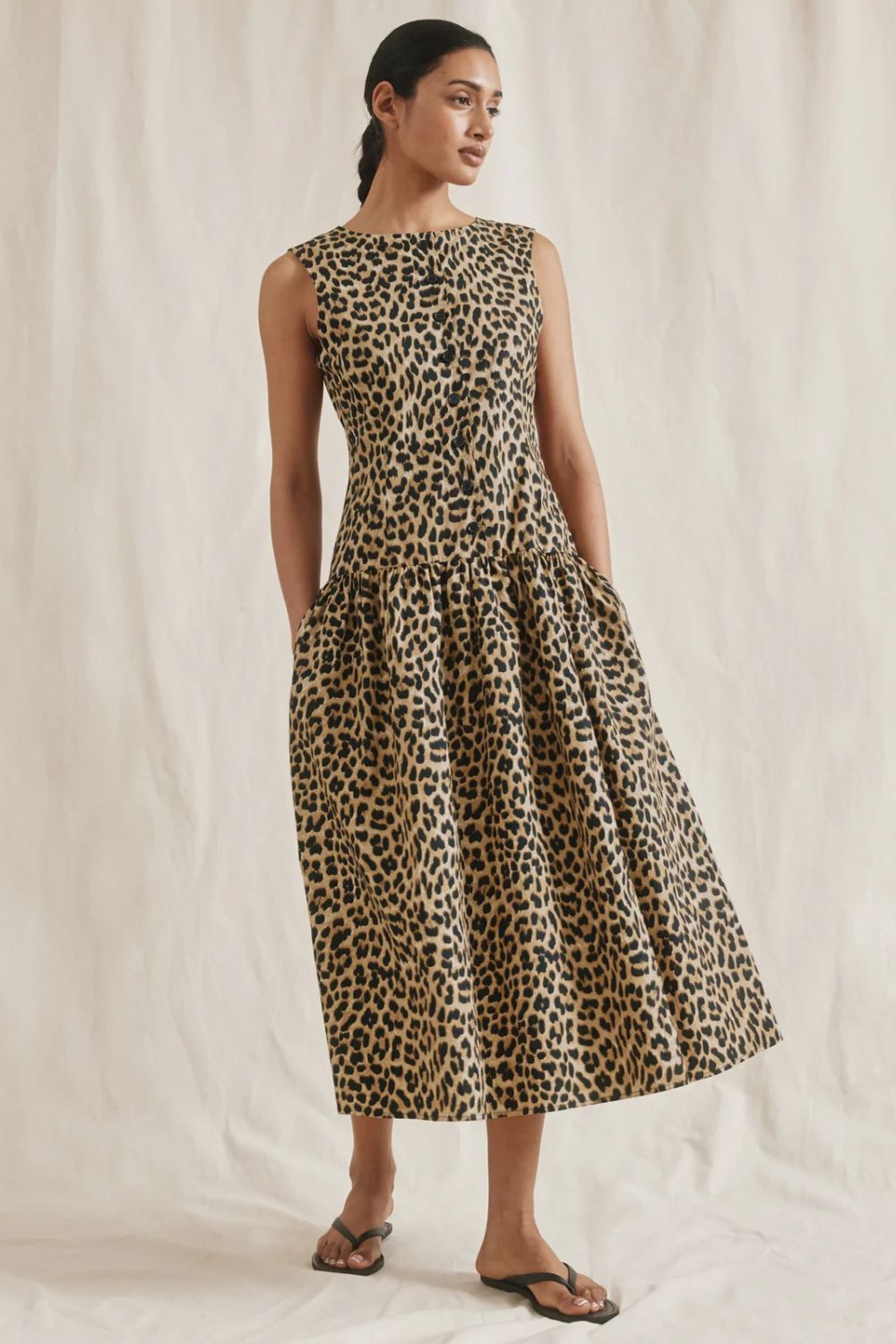 Albaray Animal Drop Waist Button Dress