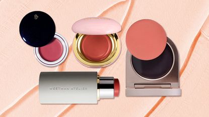 collage of the best cream blushes including rare beauty blush and atelier