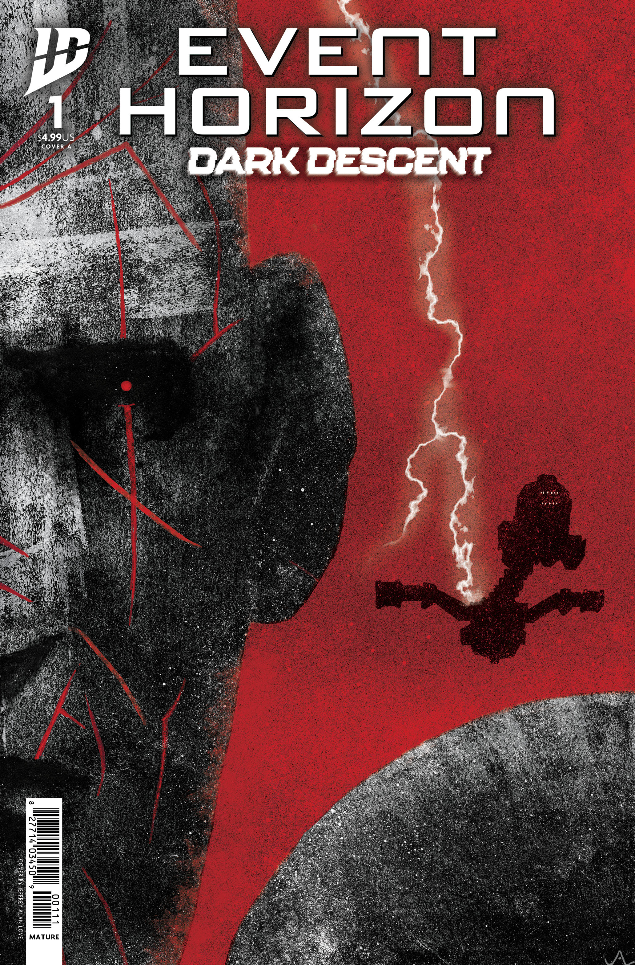 comic book cover of a giant face beside a spaceship hit by lightning