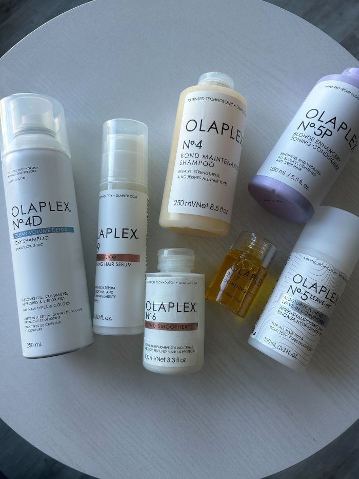 Olaplex products on a white table