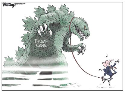 Political cartoon U.S. GOP health care reform AHCA Godzilla