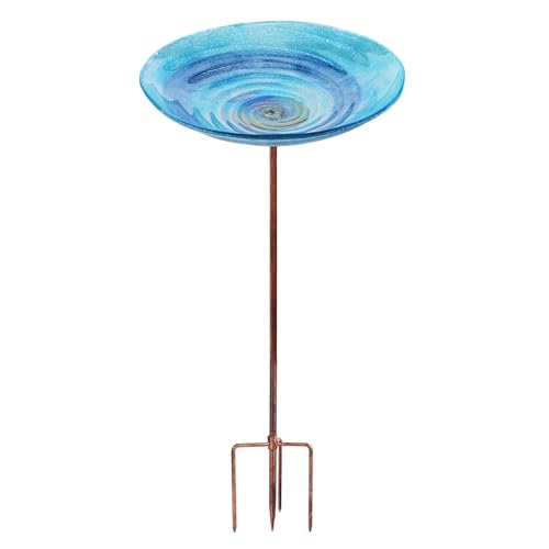 26 Inch Height Glass Bird Baths Birdfeeders With Metal Stake for Garden Lawn Yard Blue : Amazon.co.uk: Garden