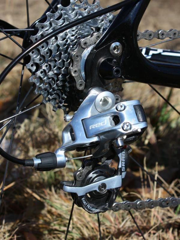 The SRAM Red rear derailleur was put to the test in Saturday's thick mud.