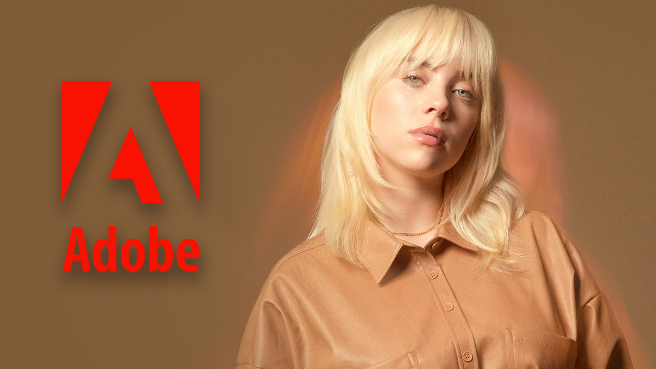 An image of Billie Eilish next to the Adobe logo